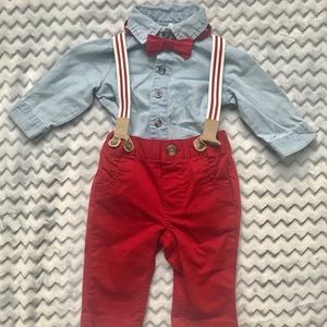 🌿Cat & Jack outfit with overalls and bow tie